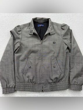 Fred Perry | Womens Grey Glen Check Wool Blend Harrington Jacket
Size US 8